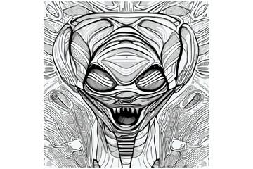 illustration of a black and white Alien