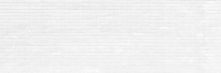 Panorama white brick wall texture background. Brickwork and stonework flooring backdrop interior design home style vintage old pattern clean with concrete uneven color beige bricks stack decoration.