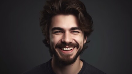 Obraz premium Close up portrait of a smiling young man on a gray background.Generative Ai
