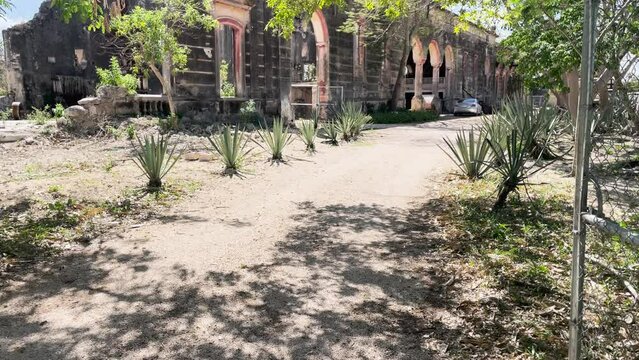 drone shot of hacienda henequenera entrance at ake yucatan