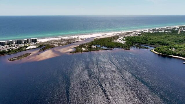 Camp Helen area of Florida, Camp Powell outfall empties into the Gulf of Mexico aerial captured in 5k