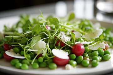Arugula and Three-Pea Salad with Fresh Herbs and Creamy Goat Cheese