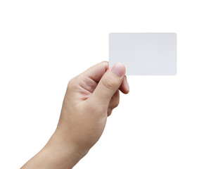 man holding a credit card/business card in his hands on a transparent background png