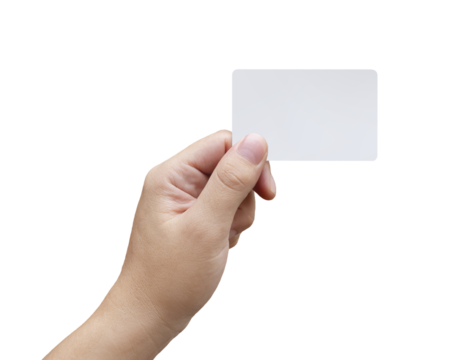 man holding a credit card/business card in his hands on a transparent background png - Powered by Adobe