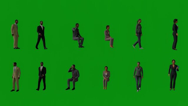 3d Several African Immigrant Men And Women On The Green Screen Finding  Work And Walking In The Store And On The  Street In High Background