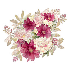 Ivory and Burgundy flowers, Leaves, vintage Pastel Cream Background generated ai