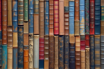 Aligned Row Of Vertically Folded Assorted Antique Books AI Created For Wallpaper And Design Solutions