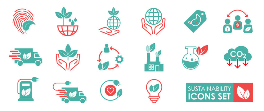 Sustainable ecology icons set vector illustration. Eco friendly pack symbol template for graphic and web design. Solid icon style.