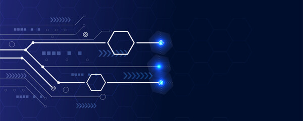 technology modern future background illustration Dark blue background with white dotted lines and lines. Square, hexagon, circle and point glow