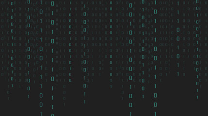 Falling Zero One Digital binary code matrix on dark background. Information data technology,  decryption, encryption, and algorithm computer. Vector illustration flat design for a wallpaper.