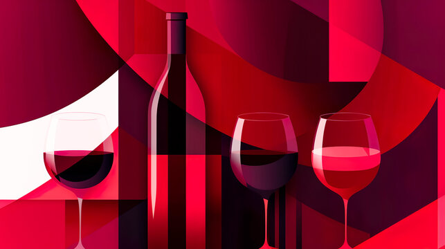 ワイングラスの抽象模様のイラスト背景　Generative AI