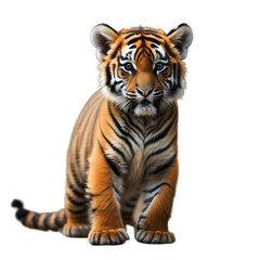Obraz premium Tiger cub, Bengal Tiger, Royal Tiger, isolated, transparent background, no background. Generative AI.