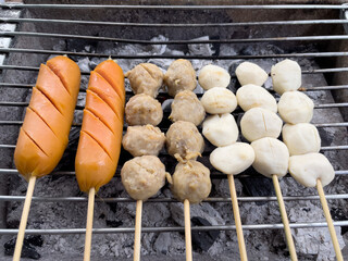 grilled sausages on the grill