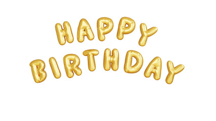3d render a white background with the words happy birthday gold baloon