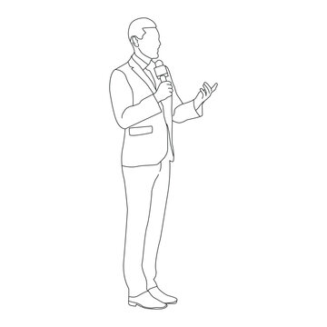 recommend clip art: Journalist Spread the news with microphone line art vector