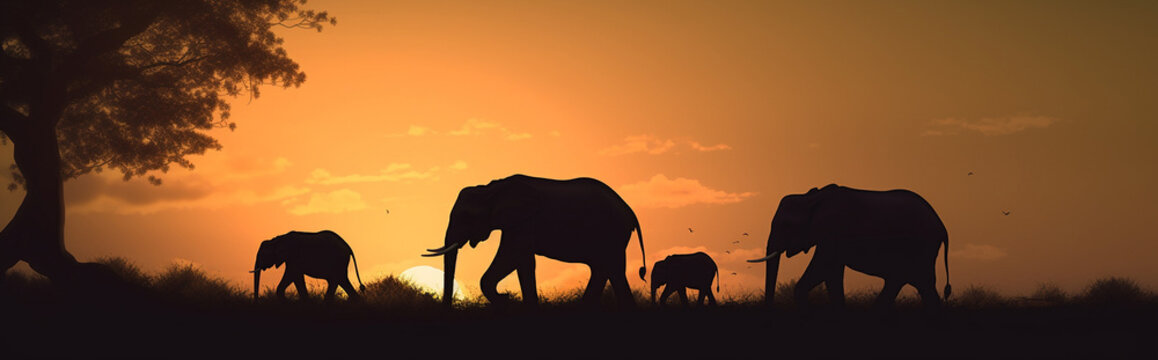 Generative Ai image of an elephant family walking