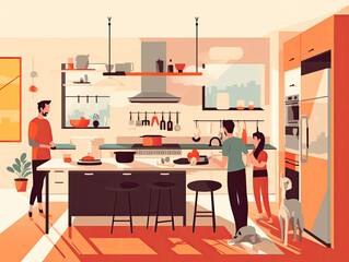 a family cooking together in the kitchen