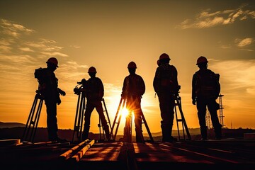Silhouette survey engineer working in a building site, Generative AI Technology - obrazy, fototapety, plakaty