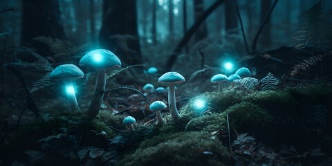 Fototapeta na wymiar a group of mushrooms sitting on top of a forest floor