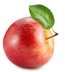 Organic red apple isolated on white background. Taste apple with leaf. With clipping path