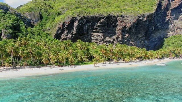 Aerial view around the Fronton beach in sunny Las Galeras, Samana, Dominican republic