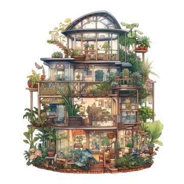 Miniature dollhouse butterfly conservatory and botanical garden