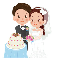 ケーキカット　男性と純白ドレスの女性2