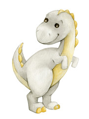 Dinosaur, gray color, cartoon style, on an isolated background.