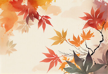 秋の紅葉の温かみのあるの水彩イラスト