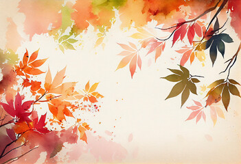 秋の紅葉の温かみのあるの水彩イラスト