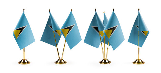 Small national flags of the Saint Lucia on a white background
