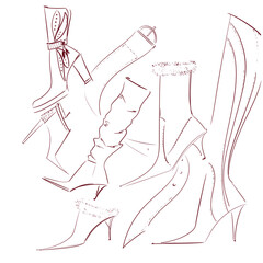 fashion, casual, comfort shoes. Fashion design, sketches.  Line art.