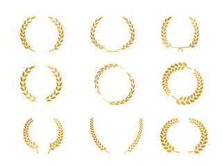 Set of golden vector laurel wreaths