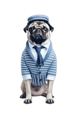 pug wearing a cute outfit isolated on a transparent background, generative ai