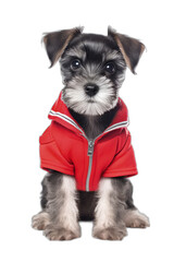 adorable schnauzer puppy wearing a cute outfit isolated on a transparent background, generative ai