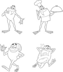 Outlined Frog Cartoon Characters. Vector Hand Drawn Collection Set Isolated On Transparent Background