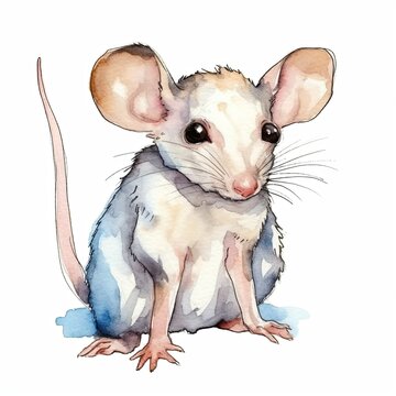 Baby Rat watercolor with ink outline on white background, high detailed (generative AI)