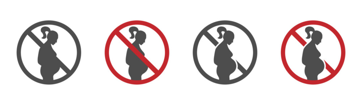 Pregnancy is prohibited vector sign set. Not good for pregnant woman vector illustrations