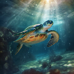 Obraz premium Turtle underwater. Generative AI