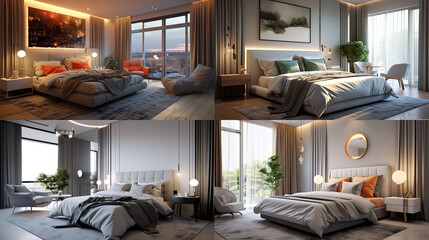 Modern and luxurious master bedroom | Interior design of a bed room | Beautiful and modern bed with pillows and blankets | Generative Ai | Photorealism. Generative AI