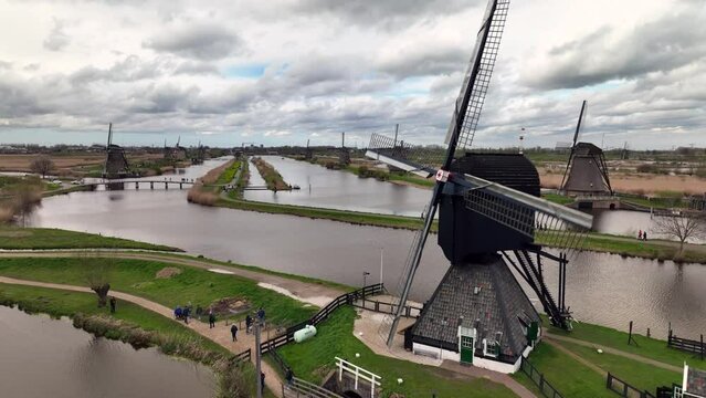 kinderdijk windmill park in Netherlands. A part of the Unesco world heritage site. Typical Holland windmill. You ccan see like this everyvhere you go in Netherlands.