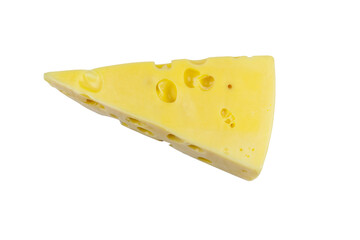 Piece of swiss cheese isolated on white background. Top view