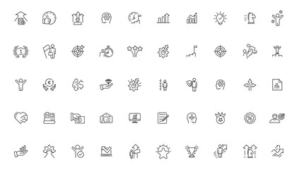 Growth and success line icons collection. Big UI icon set in a flat design. Thin outline icons pack.