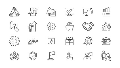 Growth and success line icons collection. Big UI icon set in a flat design. Thin outline icons pack.