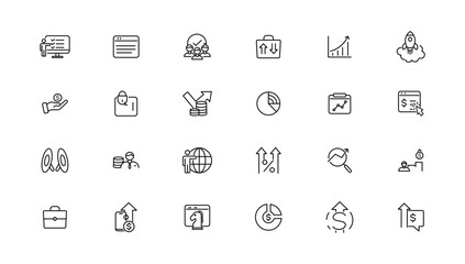 Growth and success line icons collection. Big UI icon set in a flat design. Thin outline icons pack.