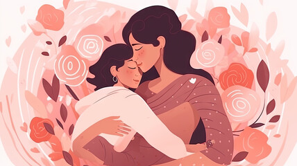 Obraz premium Mother's day flat design - generative AI, AI generated