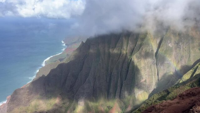 Aerial of Na Pali Coast Kauai island  Hawaii USA