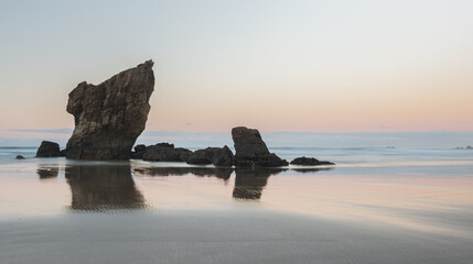 Lovely view of the rocks at low tide at the blue hour