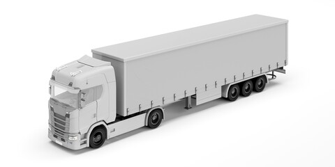 Large truck with a tent for mockup. Isolated on a white background. Angled view from the front. 3d render