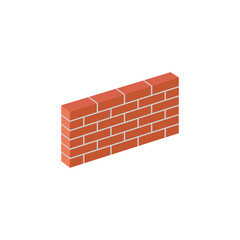 Isometric red brick wall icon vector graphics